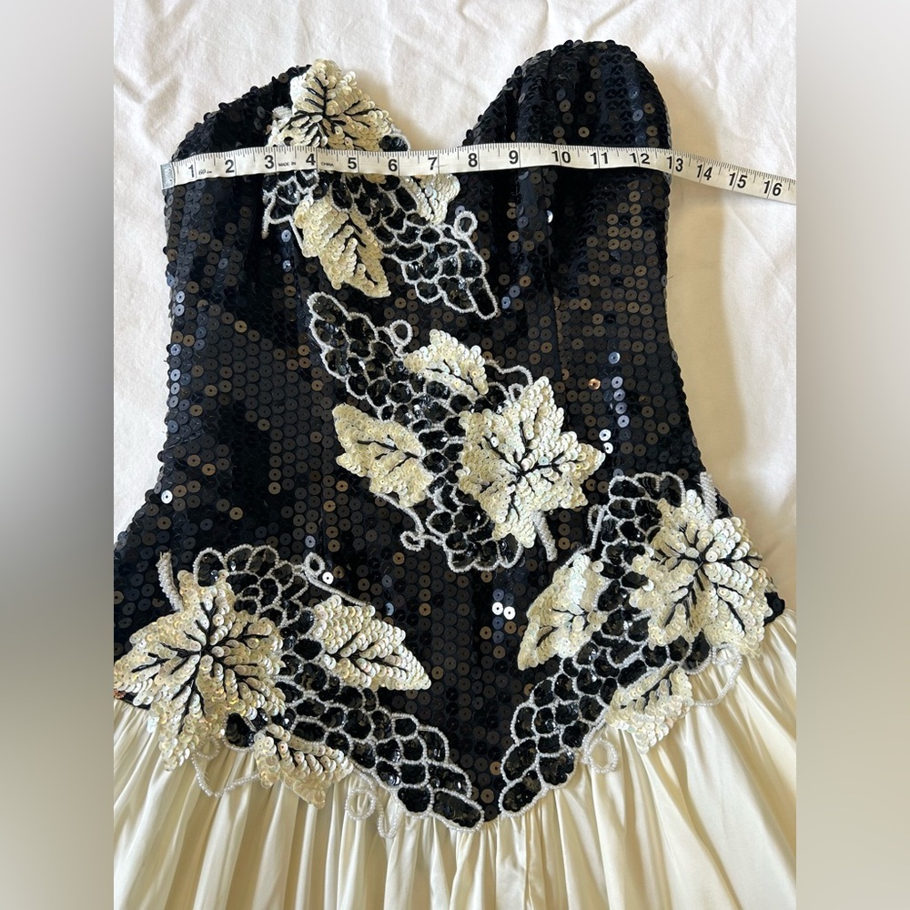 Vintage Alyce Designs Strapless Sequin Prom Dress Black Ivory S 8 Formal Gown - Picture 11 of 13